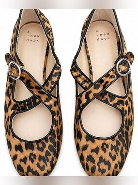 🔥a new day Leopard Print Crisscross Mary Jane Flats - Brown/Black🔥Sz 9